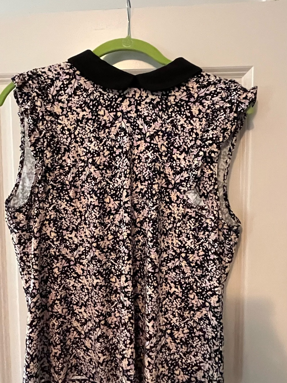 CeCe Pink and Black Floral Sleeveless Camisole with Black Peter Pan Collar